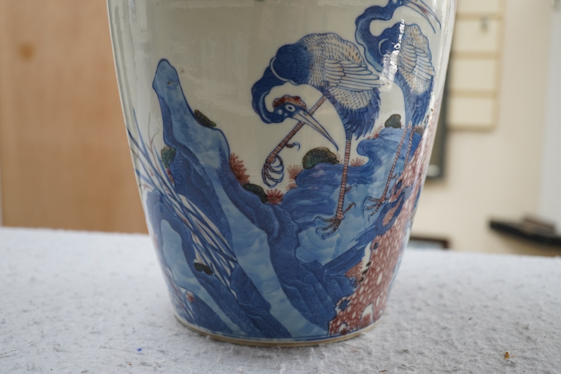An unusual Chinese underglaze blue and copper red ‘longevity’ vase, 19th century